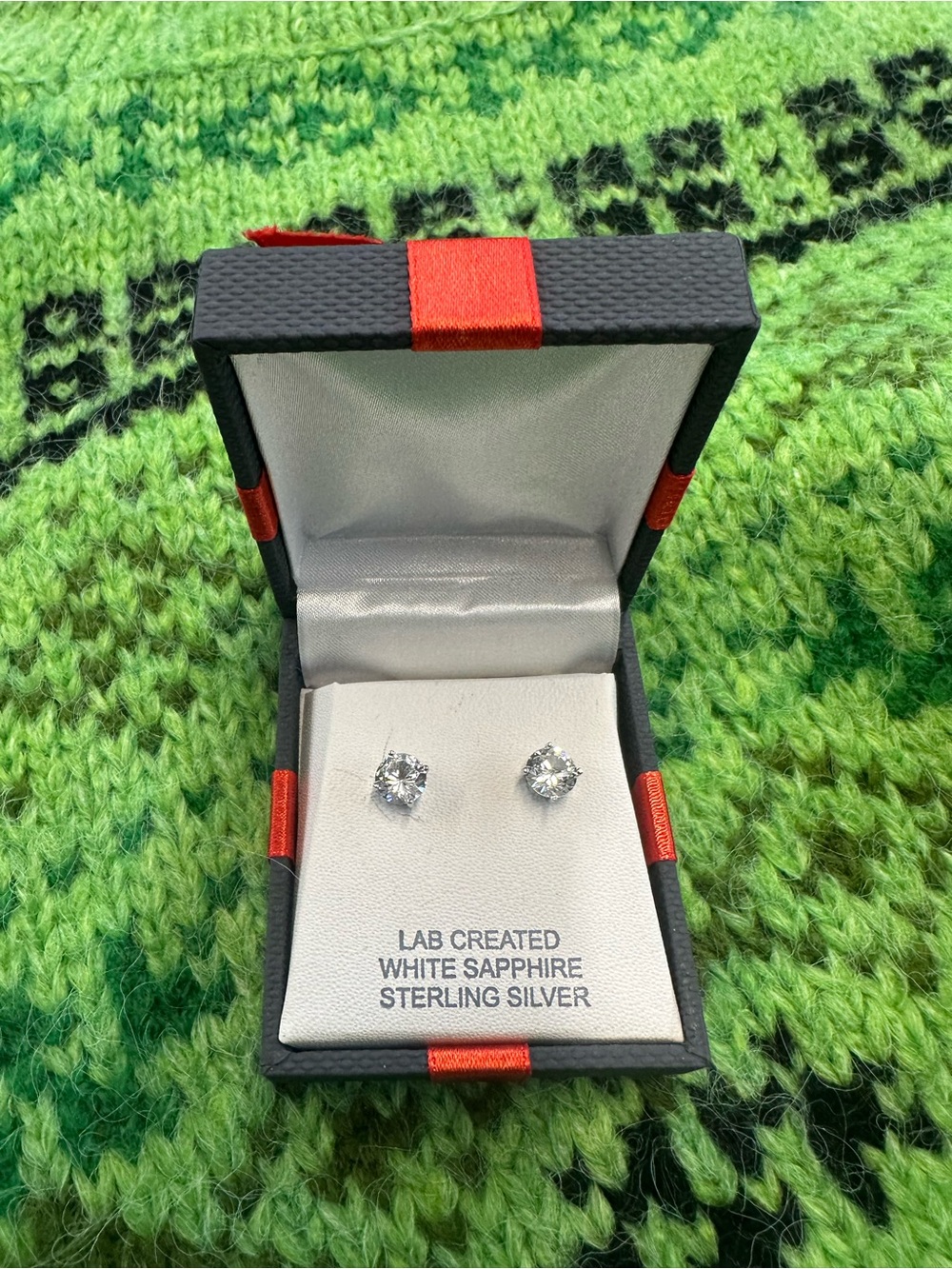 Sterling Silver White Sapphire Stud Earrings new with box